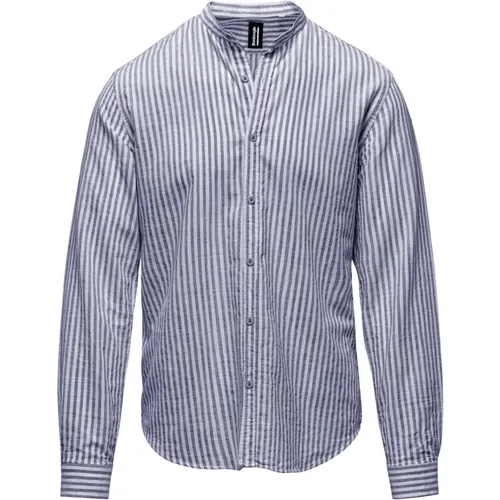 Linen/Cotton Striped Shirt with Mandarin Collar , male, Sizes: M, L, S, 3XL, XS - BomBoogie - Modalova