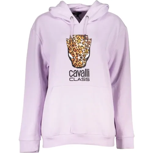 Lila Hoodie mit Logodruck , Damen, Größe: 2XL - Cavalli Class - Modalova