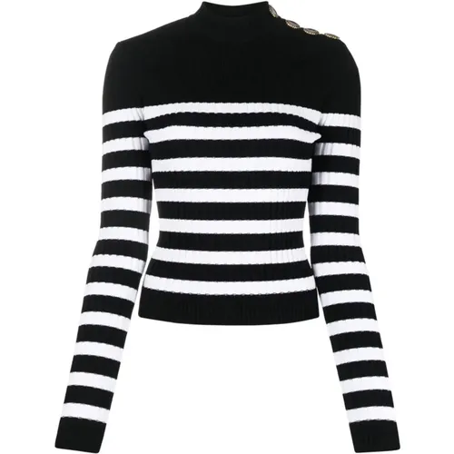 Btn striped knit pullover , female, Sizes: L, M, S, XS - Balmain - Modalova