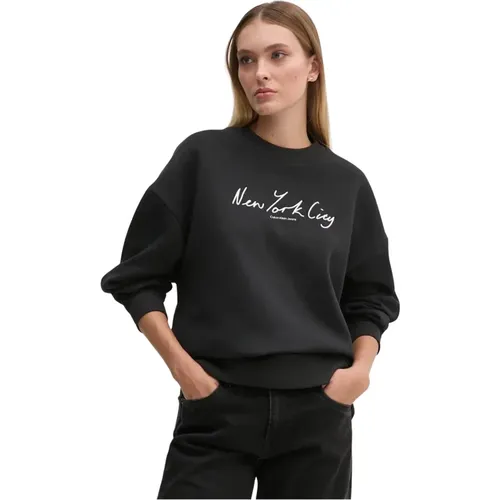 Bestickter NYC Pullover - Schwarz , Damen, Größe: M - Calvin Klein - Modalova