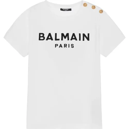 Kurzarm T-Shirt mit Goldknöpfen - Balmain - Modalova