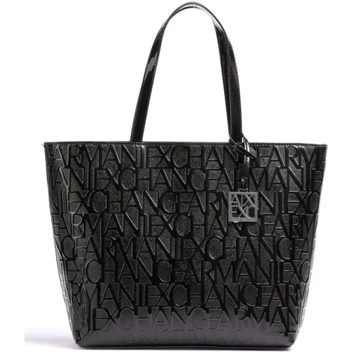 Metallic Shopping Bag with Detachable Charm , female, Sizes: ONE SIZE - Armani Exchange - Modalova