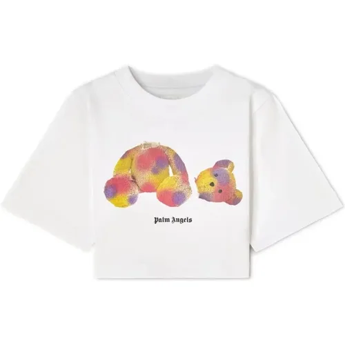 Weiße Bärengrafik Crop T-shirt - Palm Angels - Modalova
