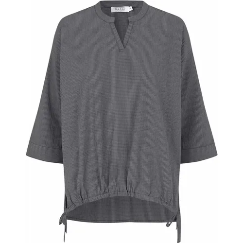 Granitgrau Oversize T-Shirt mit Breiten Ärmeln , Damen, Größe: L - Masai - Modalova