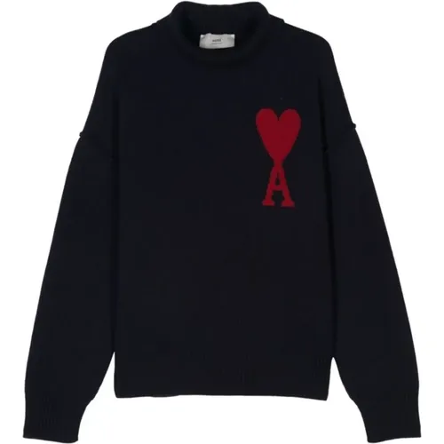 Navy Knitted Sweater with Monogram , male, Sizes: XL, L - Ami Paris - Modalova