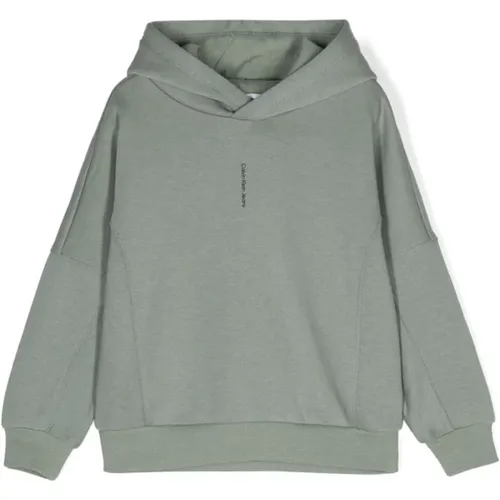 Grüner Baumwoll-Hoodie mit Schwarzem Logo - Calvin Klein Jeans - Modalova