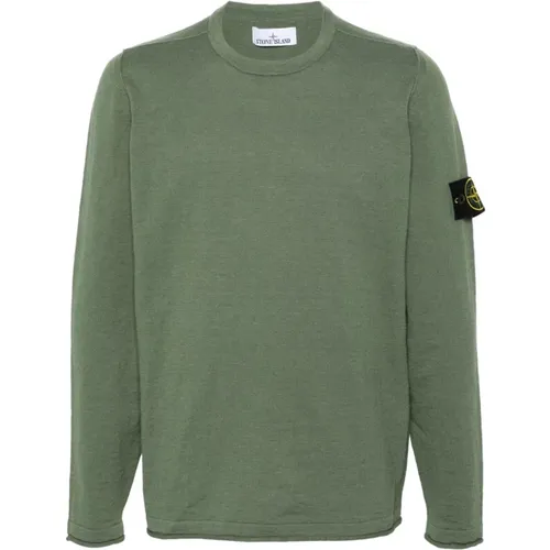 Dunkelgrüner Strickpullover mit Kompassabzeichen - Stone Island - Modalova