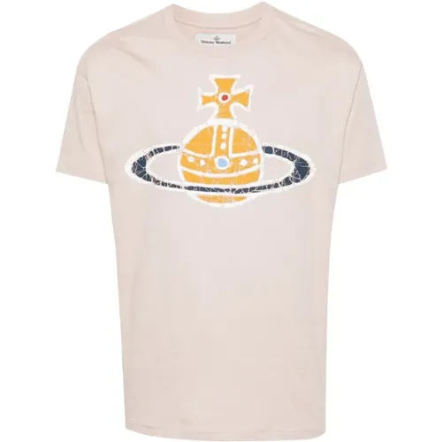 Baumwoll T-Shirt mit Signature Orb Print , Herren, Größe: S - Vivienne Westwood - Modalova