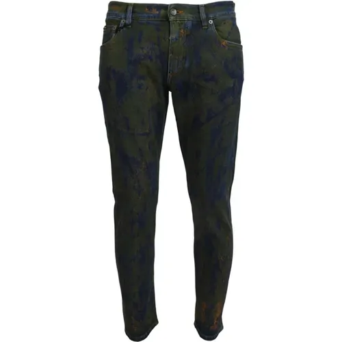 Blau Grüne Skinny Baumwoll Denim Jeans , Herren, Größe: XL - Dolce & Gabbana - Modalova