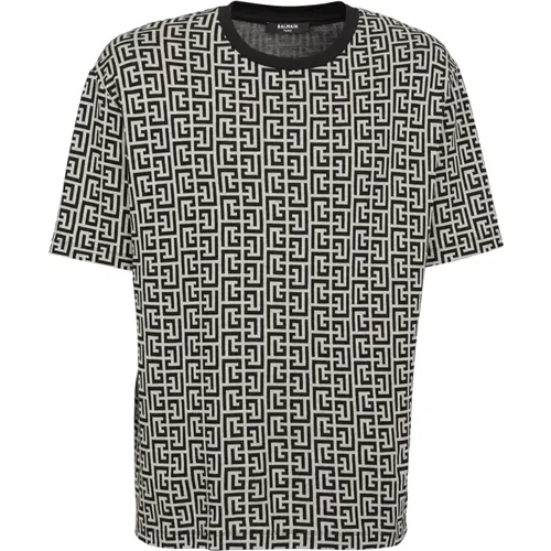 Oversized cotton T-shirt with printed monogram , Herren, Größe: S - Balmain - Modalova