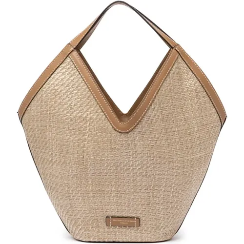Anfora Straw Bag with V Shape , female, Sizes: ONE SIZE - Gianni Chiarini - Modalova