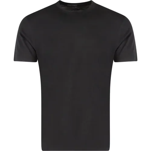 Schwarzes Baumwollmischung T-Shirt SS23,Weißes Crew-Neck T-Shirt mit Logo - Tom Ford - Modalova