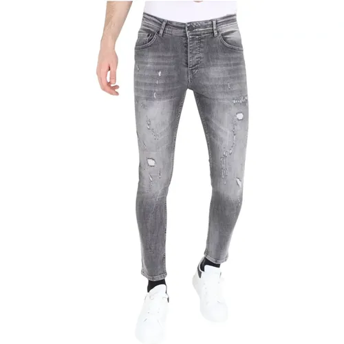 Graue Slim Fit Jeans für Männer mit Rissen , Herren, Größe: W38 - Local Fanatic - Modalova