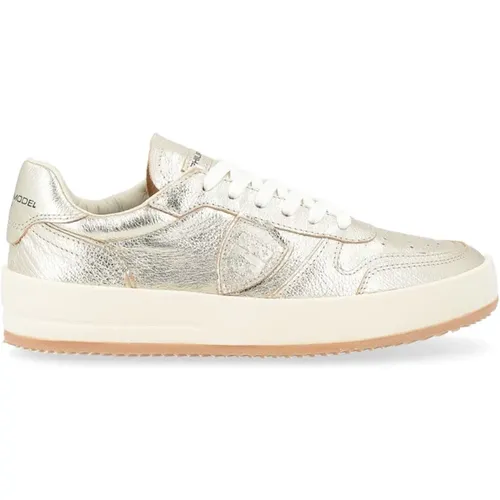 Vintage Leder Sneaker in Platin , Damen, Größe: 38 EU - Philippe Model - Modalova