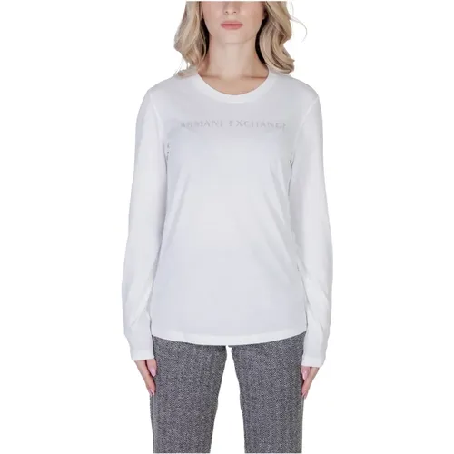 Weiße Baumwoll-T-Shirt Damen Herbst/Winter , Damen, Größe: S - Armani Exchange - Modalova