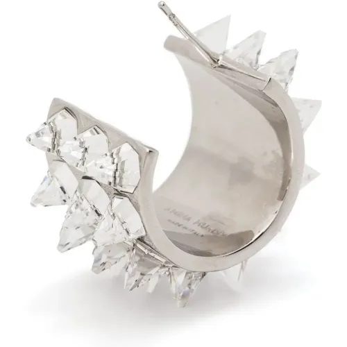 Silberne Kristallpunkt-Hoop-Ohrringe , Damen, Größe: ONE Size - Amina Muaddi - Modalova