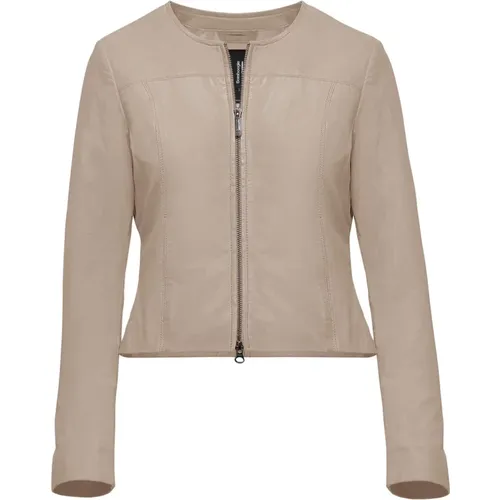 Essential Round-Neck Leather Jacket , female, Sizes: S, XL, M, 2XL, L, XS - BomBoogie - Modalova