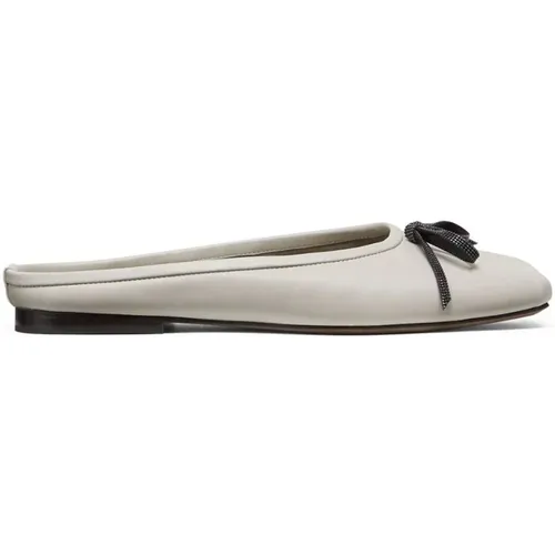 Hellgraue Leder Slip-On Schuhe - BRUNELLO CUCINELLI - Modalova