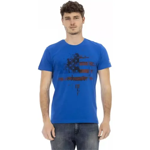 Elegantes blaues Kurzarm-T-Shirt mit Frontprint - Trussardi - Modalova