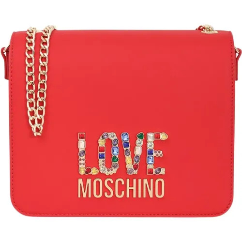 Rote Schultertasche mit Multicolor Strass , Damen, Größe: ONE Size - Love Moschino - Modalova
