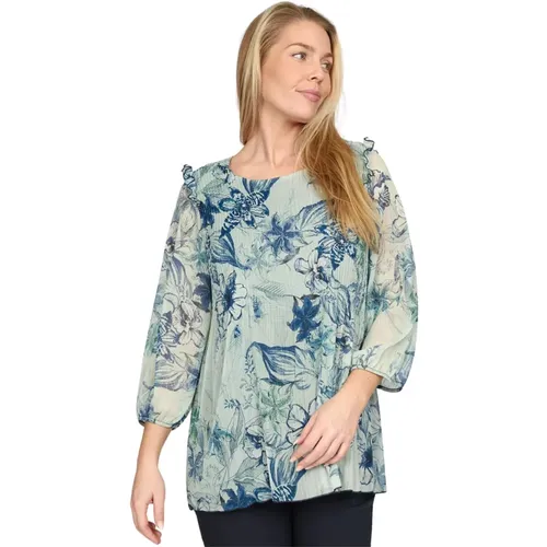 Feminine Bluse mit Wave Print , Damen, Größe: XL - 2-Biz - Modalova