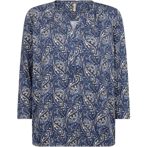 Felicity Blau Print Top , Damen, Größe: XL - Soyaconcept - Modalova