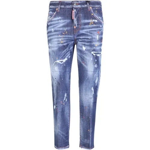 Blaue Zerrissene Cropped Jeans , Damen, Größe: S - Dsquared2 - Modalova