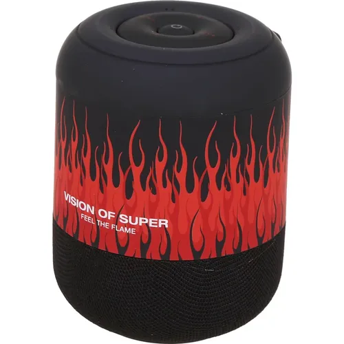 Schwarzer Lautsprecher mit roten Flammen und weißem Logo - Vision OF Super - Modalova