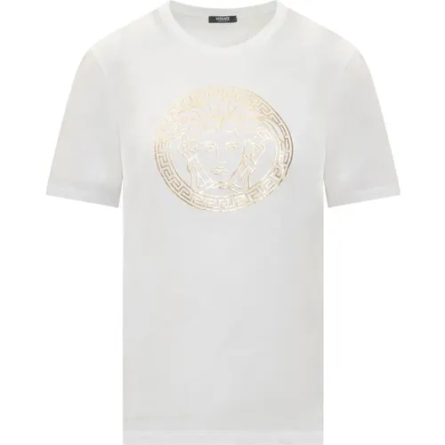 Jersey T-Shirts,Weißes T-Shirt mit Logo-Print - Versace - Modalova
