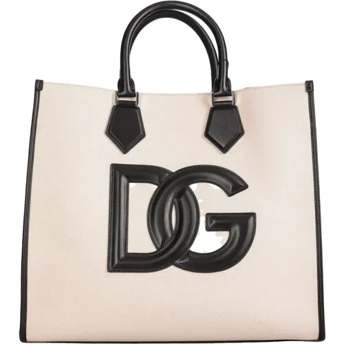 Linen and Leather Handbag , female, Sizes: ONE SIZE - Dolce & Gabbana - Modalova