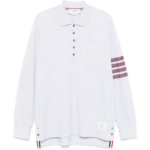 Grey Polo Shirt with 4-Stripe Detail , male, Sizes: S, XL, L, M - Thom Browne - Modalova