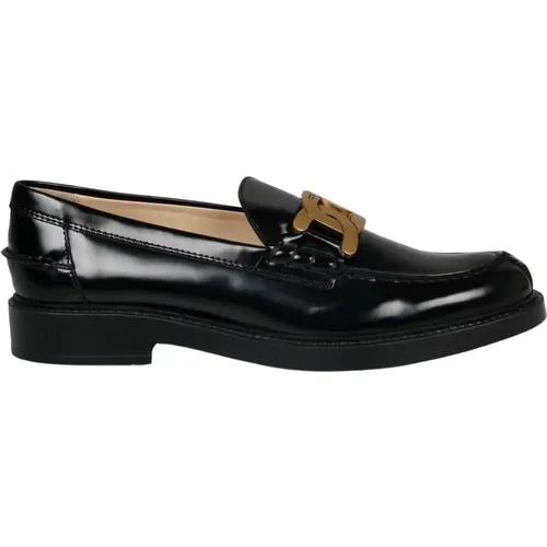 Brushed Leather Loafers with Metal Chain , female, Sizes: 3 UK, 4 1/2 UK, 4 UK, 8 UK, 5 1/2 UK, 6 UK, 5 UK, 7 UK - TOD'S - Modalova