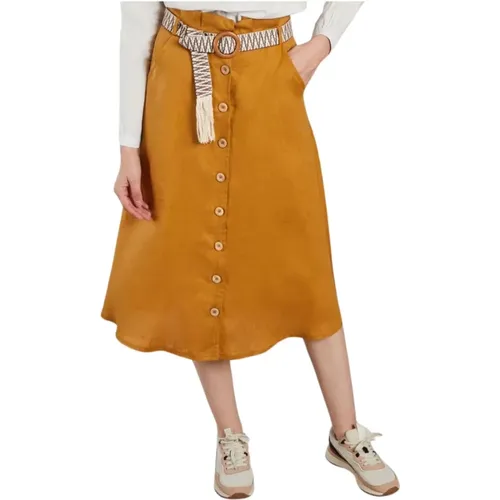 Ochre Linen High Waist Skirt , female, Sizes: M, S - La Petite Française - Modalova