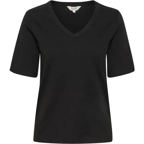 Schwarzes Bio-Baumwolle V-Ausschnitt T-Shirt , Damen, Größe: 2XL - Part Two - Modalova