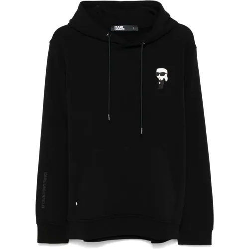 Schwarzer Kapuzenpullover Logo Patch Fleece , Herren, Größe: XL - Karl Lagerfeld - Modalova