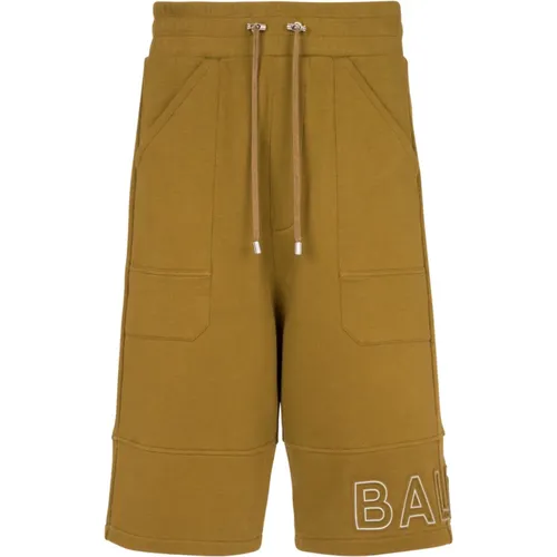 Bermuda shorts in cotton with reflective logo , male, Sizes: 2XL, S, XL, M - Balmain - Modalova