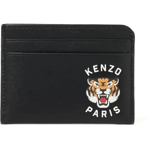 Schwarzer Lederkartenhalter Lucky Tiger , Herren, Größe: ONE Size - Kenzo - Modalova