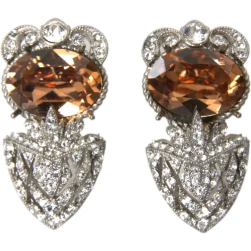 Kristall Drop Dangling Silber Ohrringe - Dolce & Gabbana - Modalova