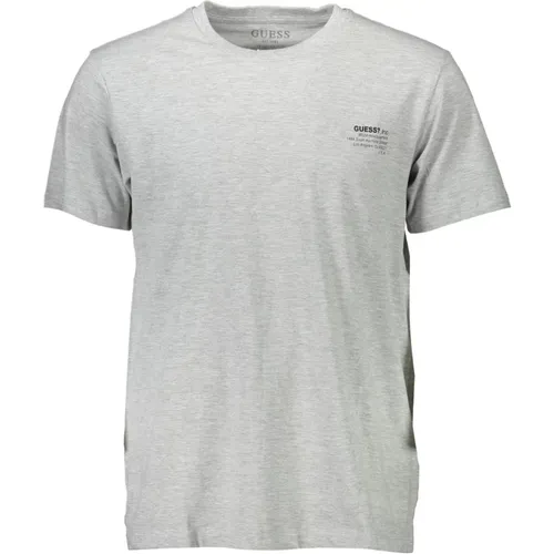 Graues Baumwoll-T-Shirt, Kurzarm, Regular Fit, Rundhals, Druck, Logo , Herren, Größe: M - Guess - Modalova