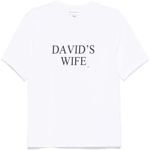 Weiße Baumwoll-Slogan-Print-T-Shirts , Damen, Größe: M - Victoria Beckham - Modalova