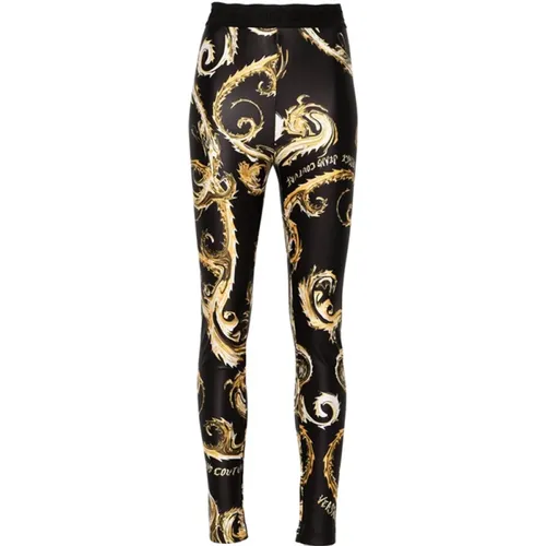 Black Gold Satin Leggings Chromo Couture , female, Sizes: M, XS, S, 2XS - Versace Jeans Couture - Modalova