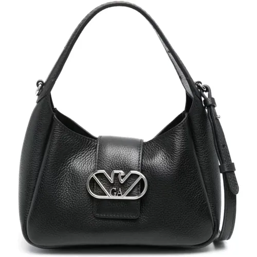 Schwarze Leder-Schultertasche mit Logo , Damen, Größe: ONE Size - Emporio Armani - Modalova