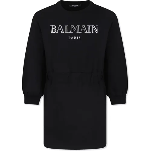 Schwarzes Besticktes Logo-Kleid,Schwarzes Besticktes Sweatshirt-Kleid - Balmain - Modalova