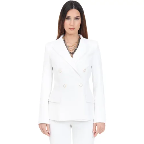 Ivory Doppelreihiger Blazer,Weiße Jacken für Frauen - Elisabetta Franchi - Modalova