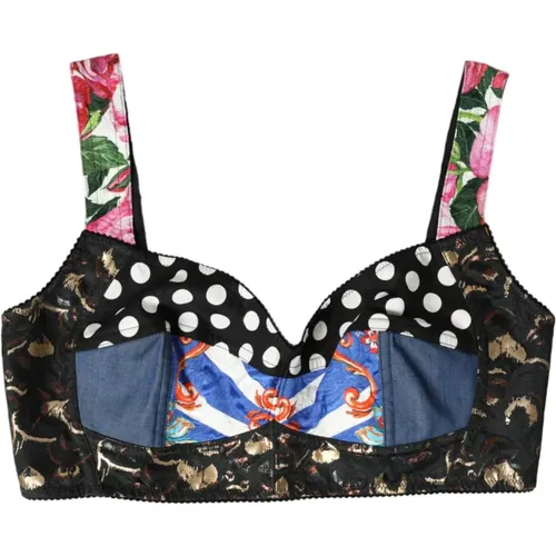 Floral Patchwork Crop Top , female, Sizes: L - Dolce & Gabbana - Modalova