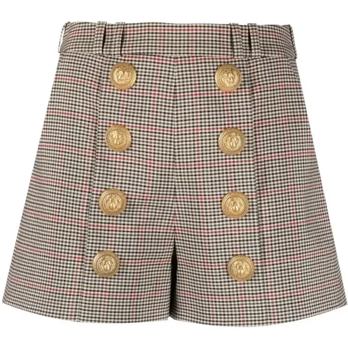 High Waist Wool Shorts with Golden Buttons , female, Sizes: XS, S - Balmain - Modalova