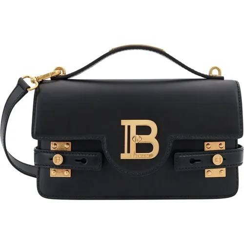 Leather Handbag with Logo Buckle , female, Sizes: ONE SIZE - Balmain - Modalova