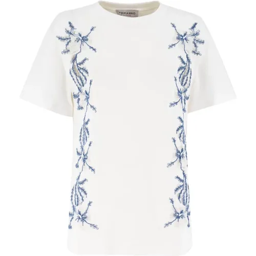Floral Embroidered Cotton T-Shirt , female, Sizes: S - Ermanno Scervino - Modalova