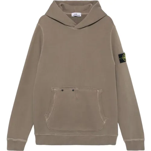 Braune Baumwoll-Jersey Hoodie Kängurutasche , Herren, Größe: XL - Stone Island - Modalova