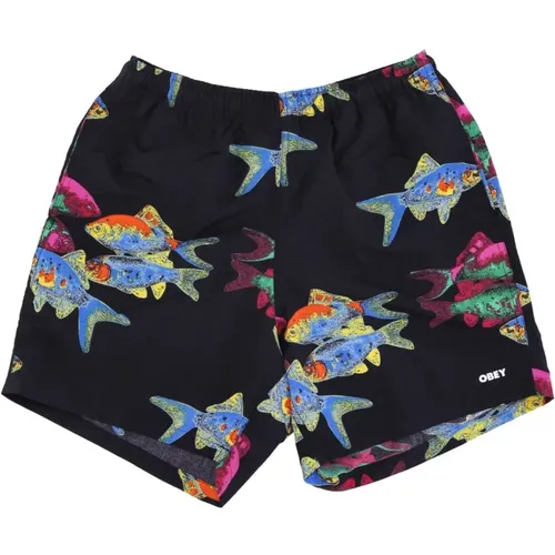 Printed Fishbowl Mens Shorts Black , male, Sizes: L - Obey - Modalova